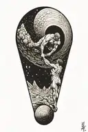 myth of sisyphus pushing a rock, fibonacci spiral galaxy tattoo design idea