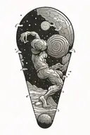 myth of sisyphus pushing a rock, fibonacci spiral galaxy tattoo design idea