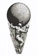 sisyphus pushing a rock , fibonacci spiral graph  tattoo design idea