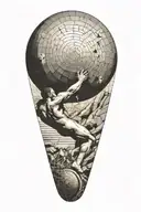 sisyphus pushing a rock , fibonacci spiral graph  tattoo design idea