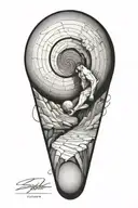 sisyphus pushing a rock uphill. fibonacci spiral inside the boulder  tattoo design idea