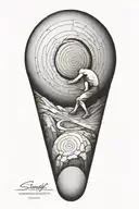 sisyphus pushing a rock uphill. fibonacci spiral inside the boulder  tattoo design idea