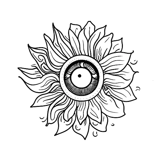 eye with sunflower as iris tattoo design idea