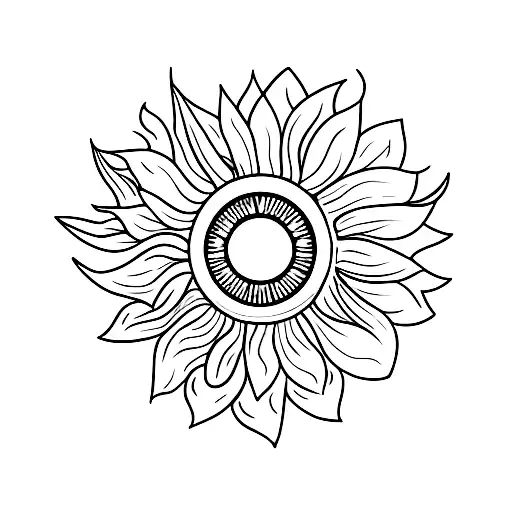 eye with sunflower as iris tattoo design idea