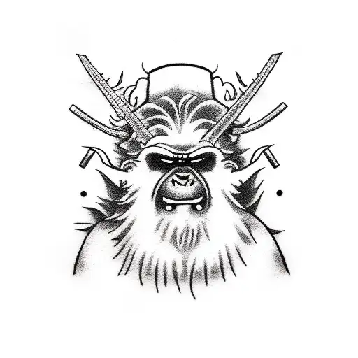 A yeti playing a bass guitar tattoo design idea