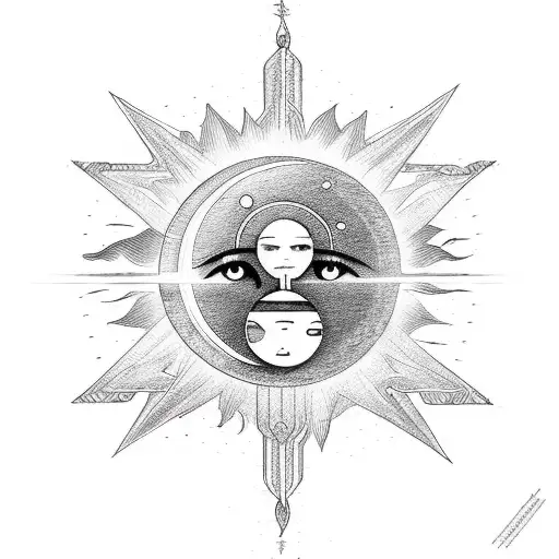 music with sun and moon and destiny string tattoo design idea