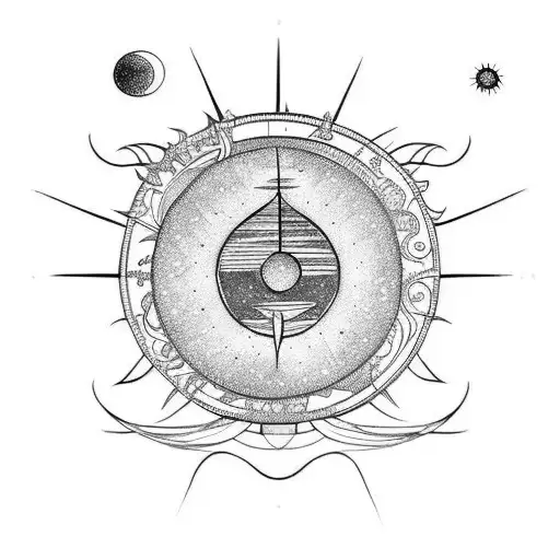 music with sun and moon and destiny string tattoo design idea