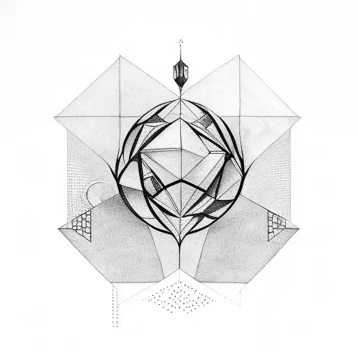 geometric with kairos, sysiphus, tri glav, and books tattoo design idea