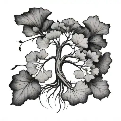 ginkgo tree with roots and a line around the middle tattoo design idea