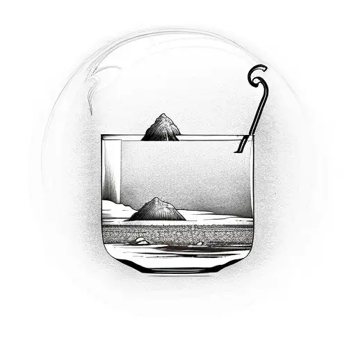 A cocktail glass with a beach landscape inside it tattoo design idea