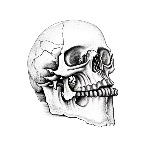 human skull jaw with vines and mushrooms tattoo design idea