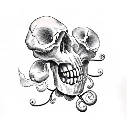 skull mouth with vines and mushrooms tattoo design idea