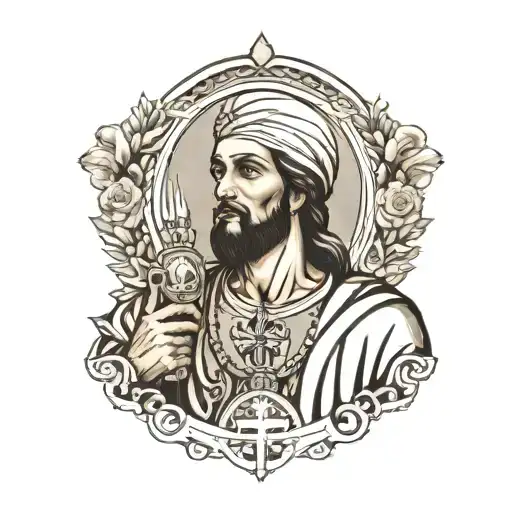 San Judas with roasary   tattoo design idea