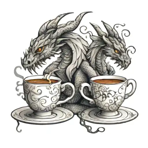 A dragon breathing fire in the shape of coffee cups, representing your love for dragons and being a barista tattoo design idea