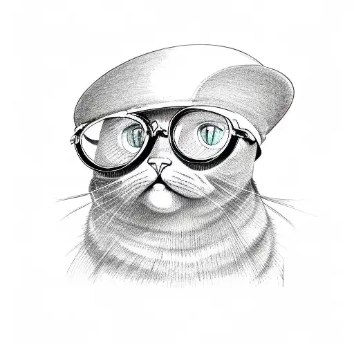 cat with mustache glasses hat tattoo design idea