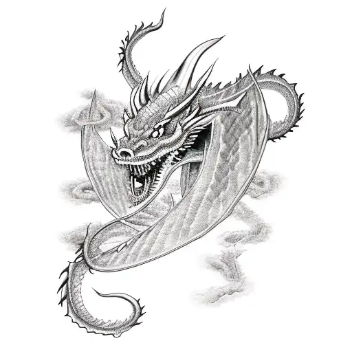 Dragon samurai sword in hands tattoo design idea
