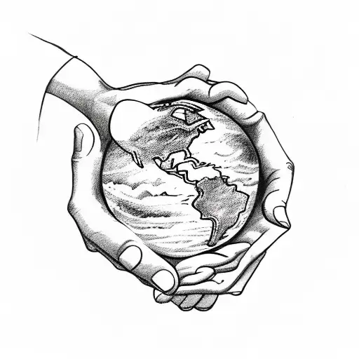 Two hands holding the Earth tattoo design idea