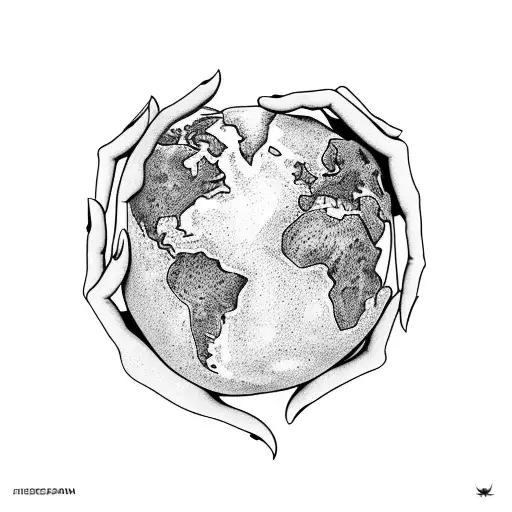 Two hands holding the Earth tattoo design idea