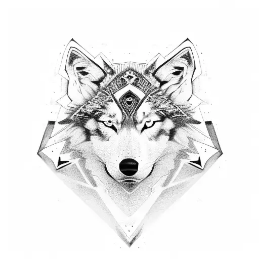 black and white wolf head with blue eyes  tattoo design idea