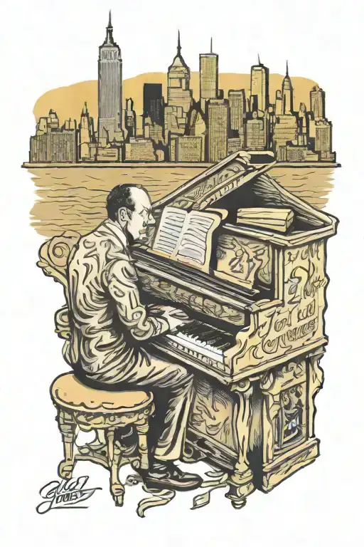 Billy Joel jazz playing piano nyc skyline tattoo design idea