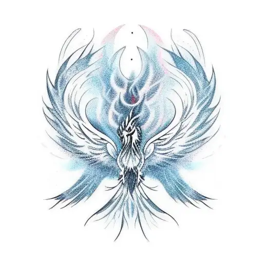 A minimalist tattoo of a gothic phoenix rising from ashes tattoo design idea