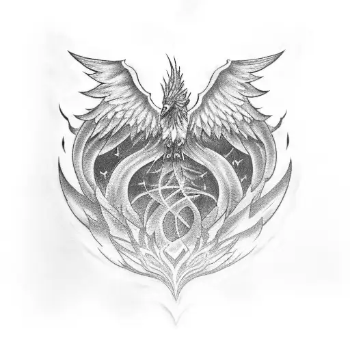 A tattoo of a gothic phoenix rising from ashes tattoo design idea