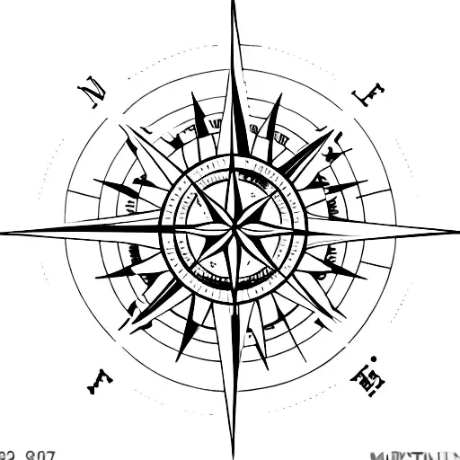 A minimalist tattoo of a compass rose surrounded by various animal footprints, symbolizing your love for both travel and animals tattoo design idea