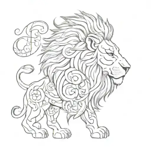 A majestic lion with Persian calligraphy representing strength and power tattoo design idea