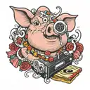 pig eating a video tape  tattoo design idea