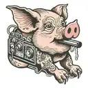 pig eating a video tape  tattoo design idea