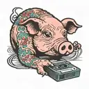 pig eating a video tape  tattoo design idea