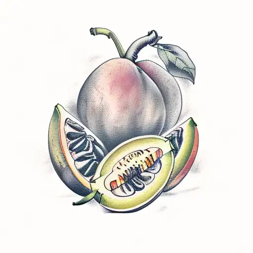 The words "BY THY FRUIT" with a peach emoji, eggplant emoji and banana emoji underneath the words tattoo design idea