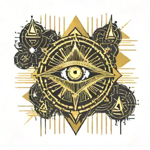 Gold and black melting and bleeding beating heart. All seeing eye, crystals and gemstones. geometrical shapes tattoo design idea