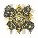 Gold and black melting and bleeding beating heart. All seeing eye, crystals and gemstones. geometrical shapes tattoo design idea