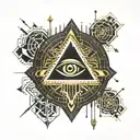 Gold and black melting and bleeding beating heart. All seeing eye, crystals and gemstones. geometrical shapes tattoo design idea