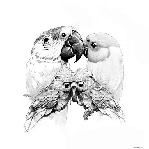 3 arras parrots flying above the jungle tattoo design idea