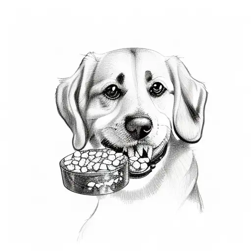 A sketch of a shelter dog with a human hand offering a treat tattoo design idea