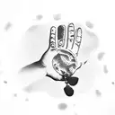 A human hand holding a leash with a trail of paw prints leading to a shelter tattoo design idea