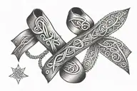 An epilepsy ribbon intertwined with an Unalome symbol tattoo design idea