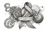 An abstract design featuring the epilepsy ribbon and Unalome symbol, with subtle nods to rugby and weightlifting elements tattoo design idea