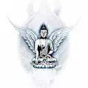 faceless meditating buddha with angel side wing and the other side devil wing tattoo design idea