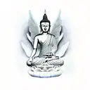 faceless meditating buddha with angel side wing and the other side devil wing tattoo design idea