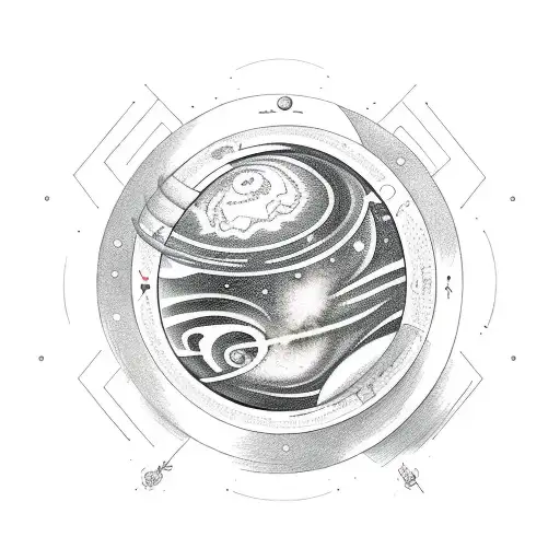 planets, stars and rockts in space tattoo design idea