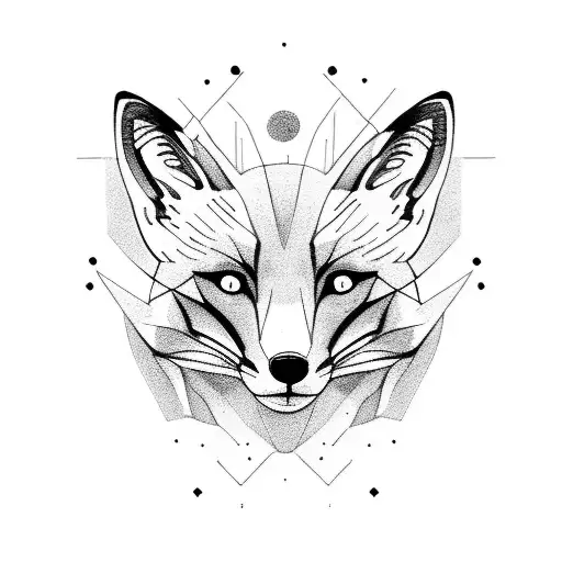 Head of fox, black and white symmetrical design. tattoo design idea