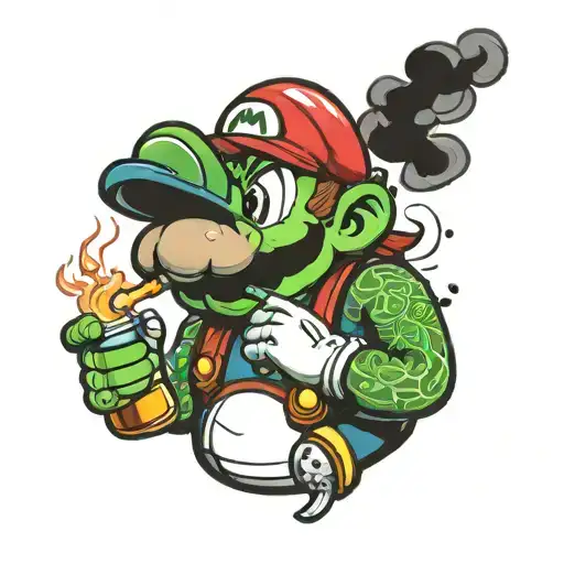 mario smoking a bong tattoo design idea