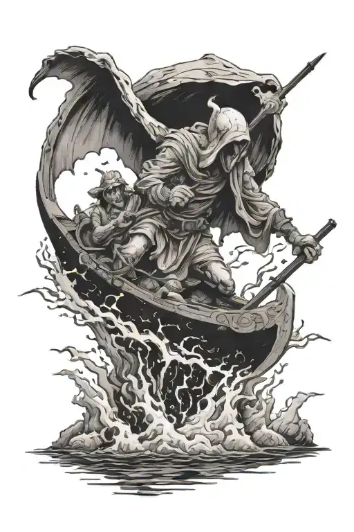 charon crossing the river styx tattoo design idea