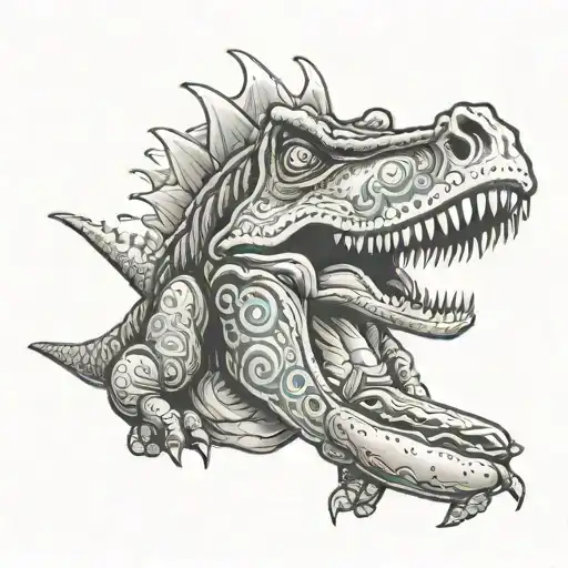 dinosaur eating hot dog tattoo design idea