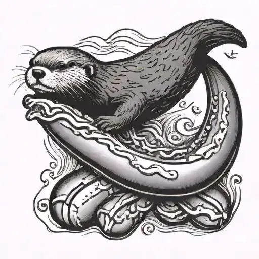 Sea otter stuck in a hot dog tattoo design idea