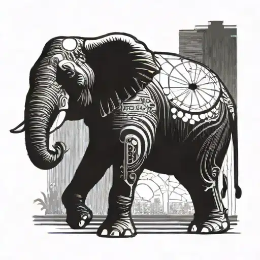 An elephant silhouette with a radio antenna as its trunk tattoo design idea