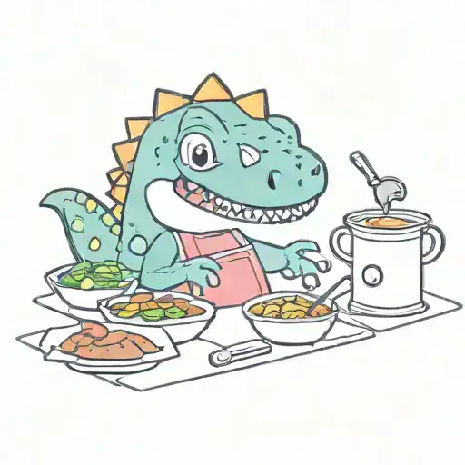 Cute Dinosaur Simple Cooking tattoo design idea